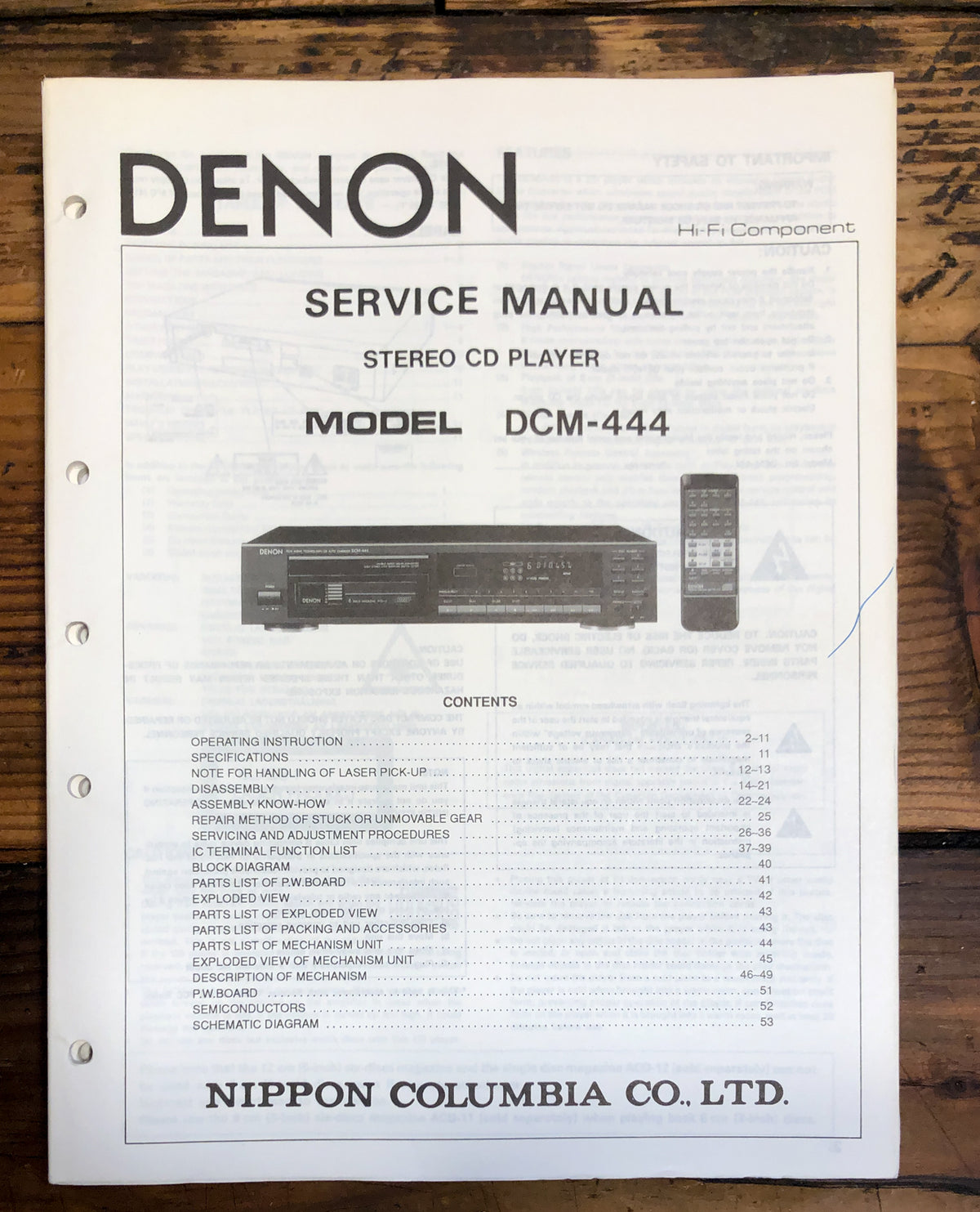 Denon DCM-444 CD Player  Service Manual *Original*