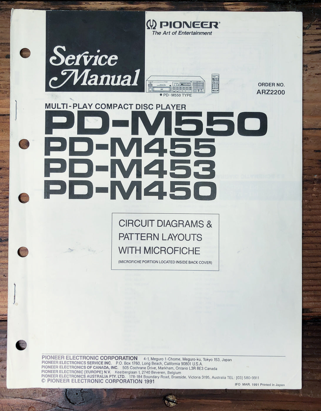 Pioneer PD-M550 PD-M455 PD-M453 PD-M450 CD Player Service Manual *Original*
