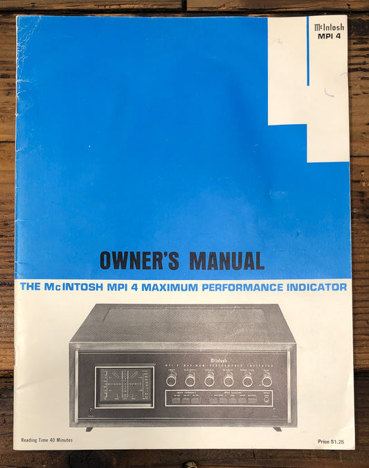 McIntosh MPI-4 MPI 4 Performance Indicator Owners / User Manual *Original*