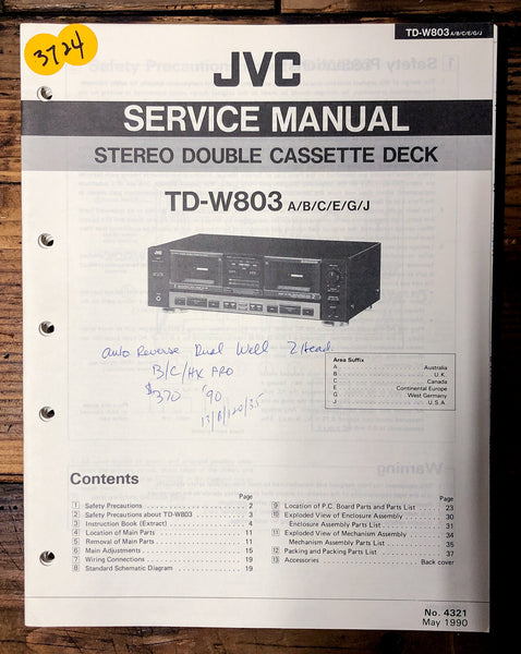 JVC TD-W803 Cassette  Service Manual *Original*