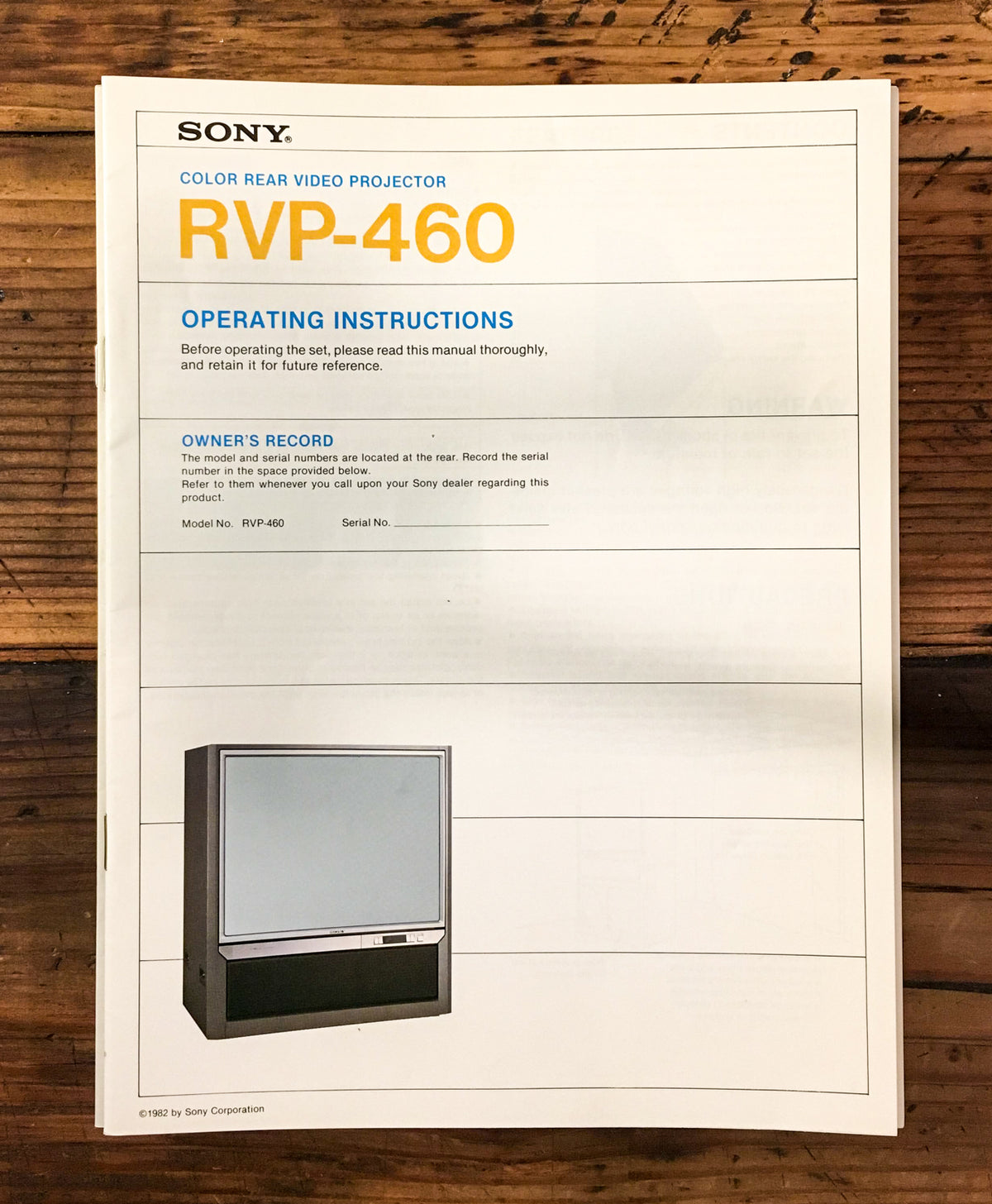 Sony RVP-460 TV Service Manual *Original*