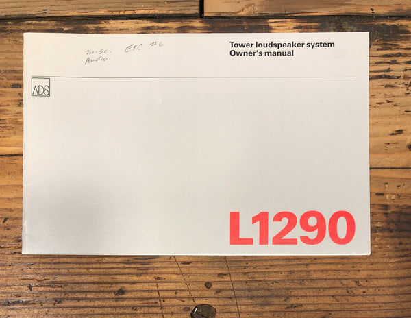 ADS L1290 L-1290 Speaker Owners / User Manual *Original*