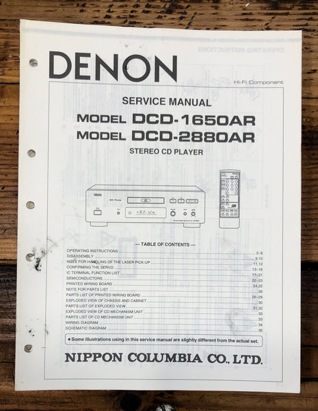 Denon DCD-1650AR DCD-2880AR CD Player  Service Manual *Original*