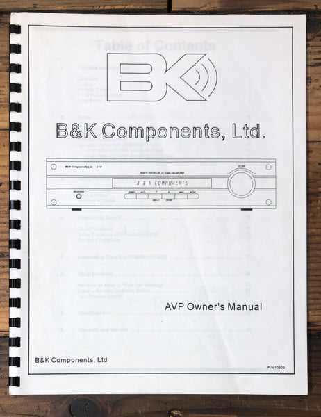 B&K Components AVP1000 2000 3000 4000   Owner / User Manual *Original*