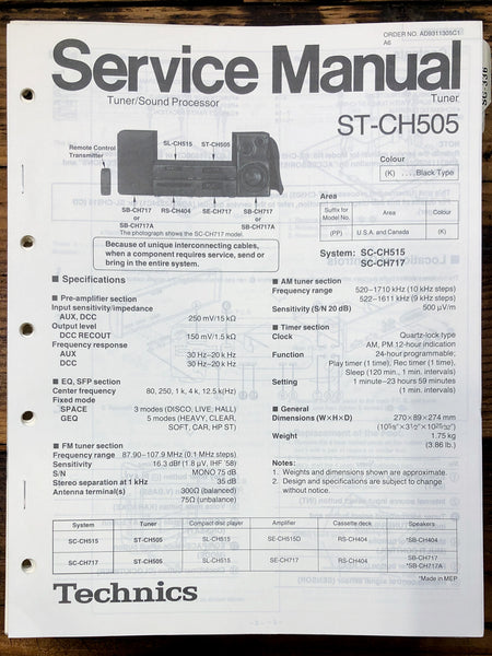 Technics ST-CH505 Tuner  Service Manual *Original*