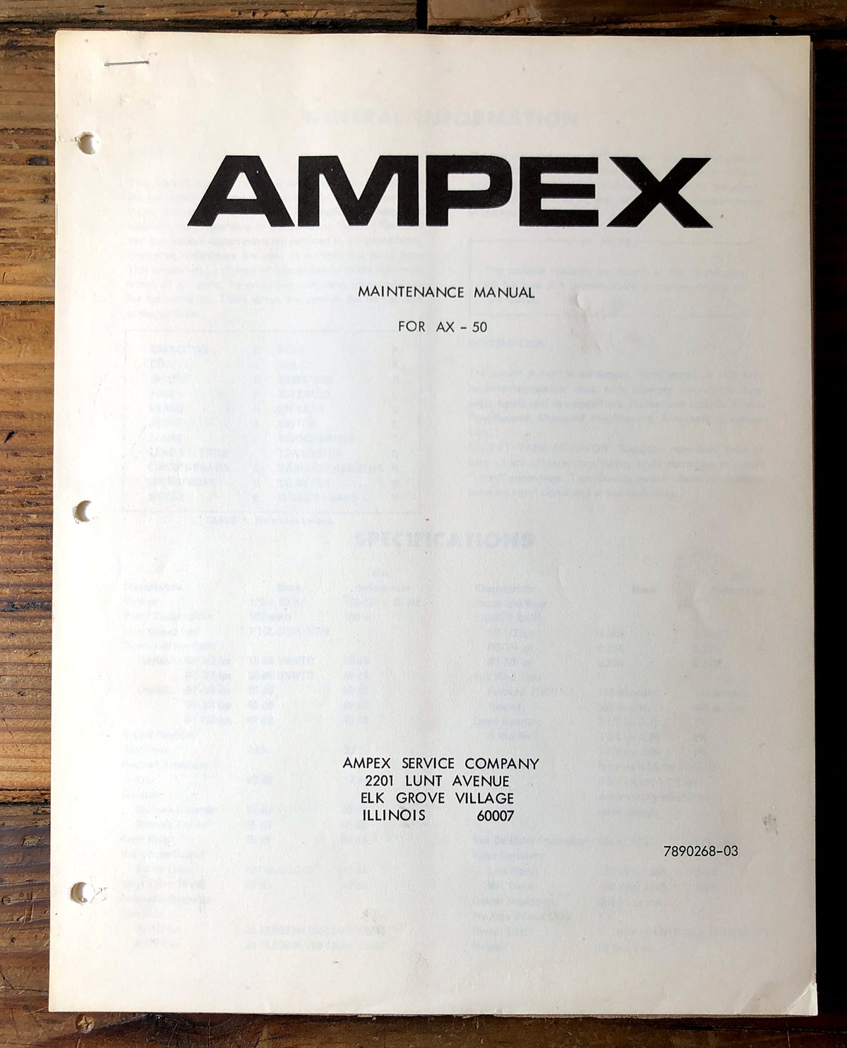 Ampex AX-50 Tape Recorder Service Manual *Original*