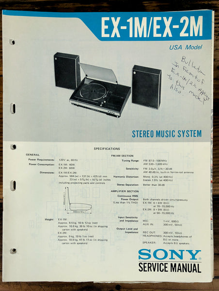 Sony EX-1M EX-2M Stereo   Service Manual *Original*