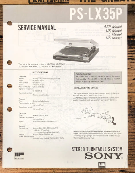 Sony PS-LX35P Record Player / Turntable  Service Manual *Original*