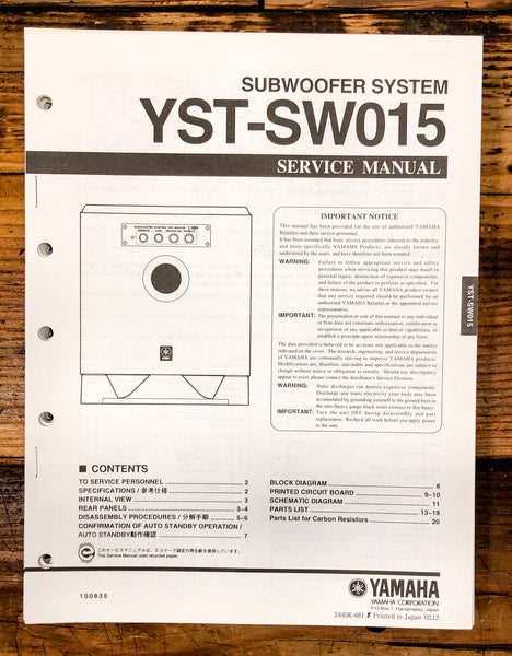 Yamaha YST-SW015 Subwoofer / Speaker  Service Manual *Original*