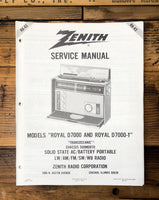 Zenith Royal D7000 D7000-1 Transoceanic Radio  Service Manual *Original*