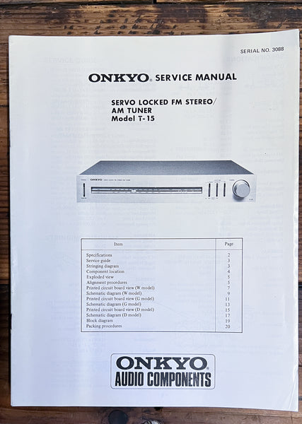 Onkyo T-15 Tuner  Service Manual *Original*