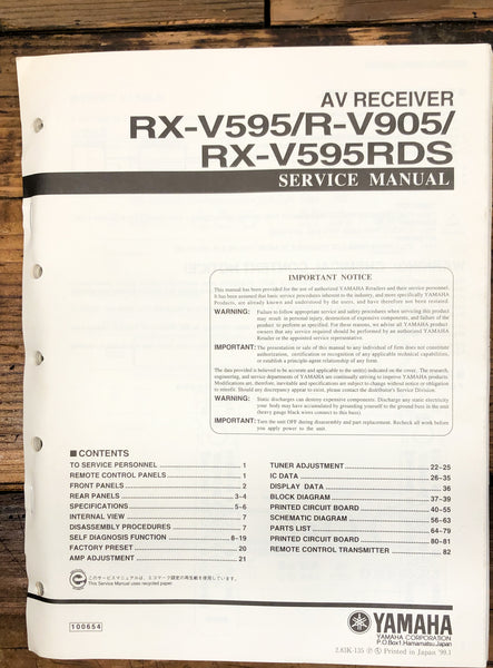 Yamaha RX-V595 R-V905 RDS Receiver  Service Manual *Original*