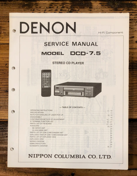 Denon DCD-7.5 CD Player  Service Manual *Original*