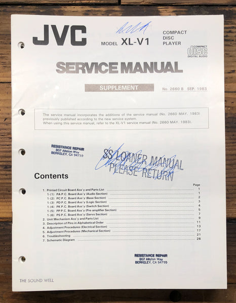 JVC XL-V1 CD Player Supp. Service Manual *Original*