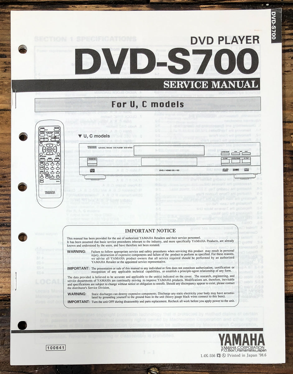 Yamaha DVD-S700 DVD Player Service Manual *Original*