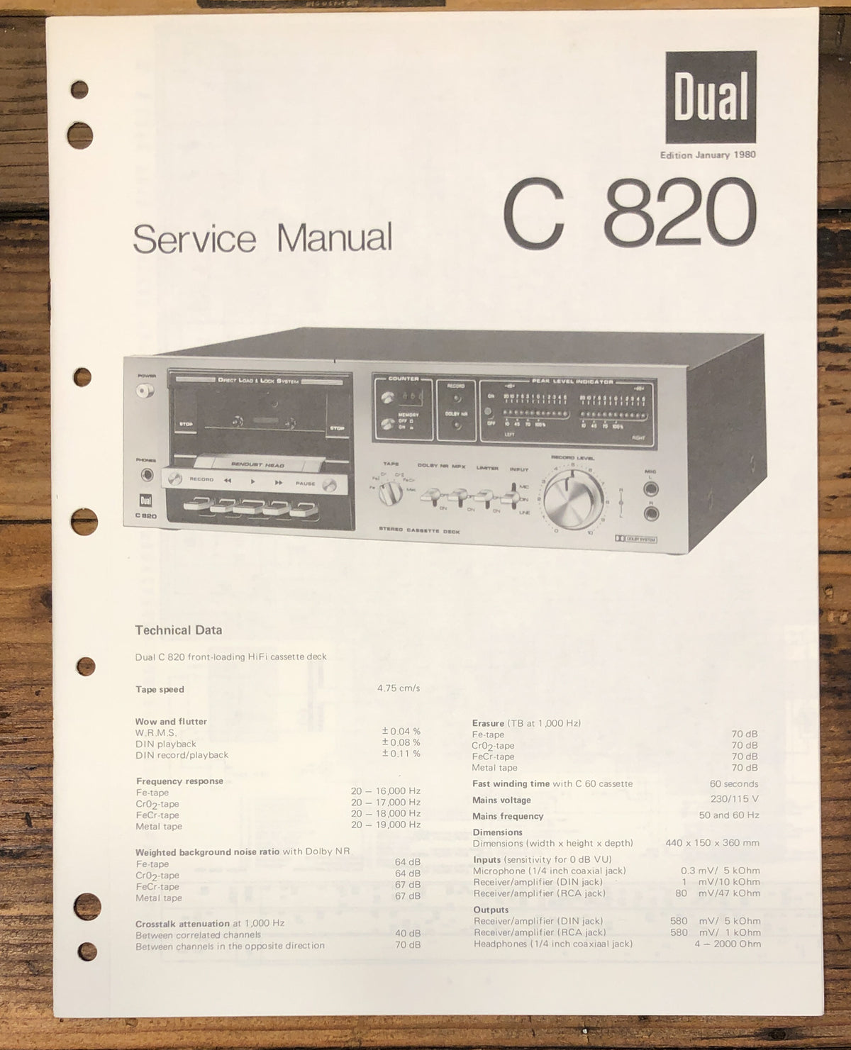 Dual C-820 C820 Cassette Service Manual *Original*