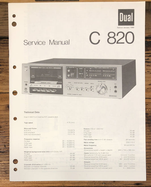 Dual C-820 C820 Cassette Service Manual *Original*