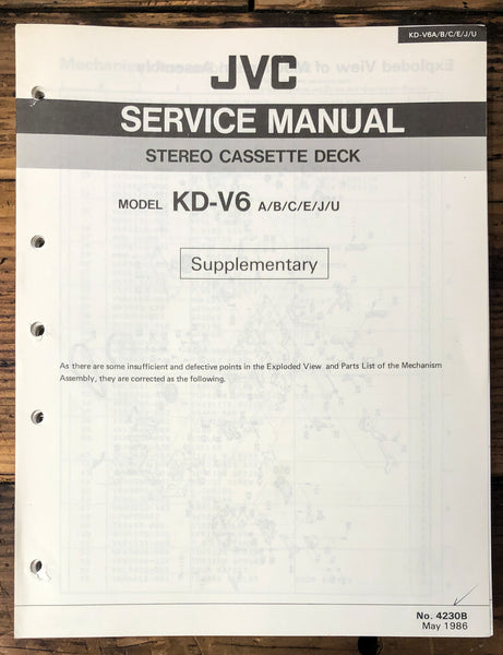 JVC KD-V6 Cassette Supp. Service Manual *Original*