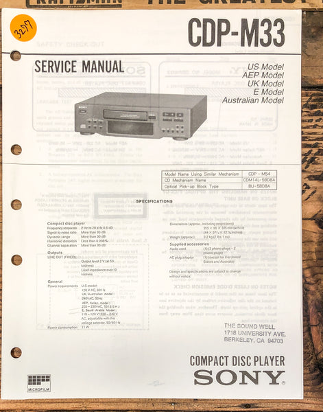 Sony CDP-M33 CD Player  Service Manual *Original*