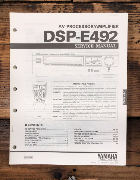 Yamaha DSP-E492 DSP / AV Amplifier  Service Manual *Original*