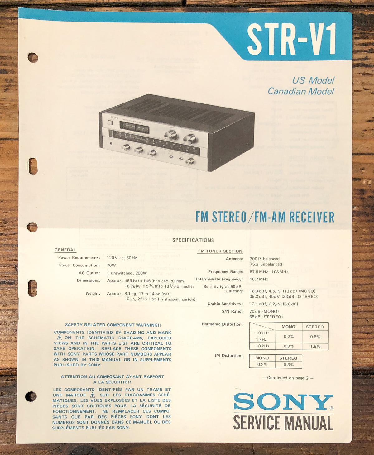 Sony STR-V1 Receiver Service Manual *Original*