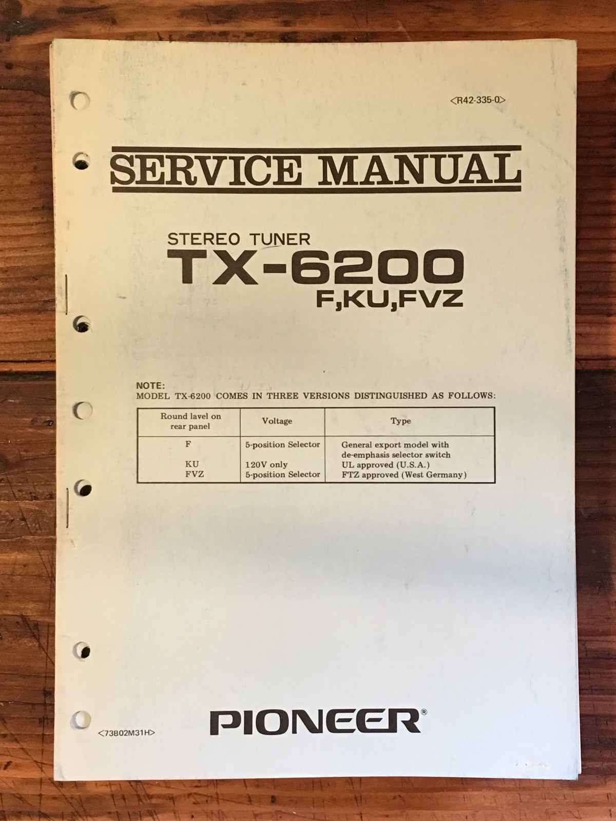Pioneer TX-6200 Tuner Service Manual *Original*