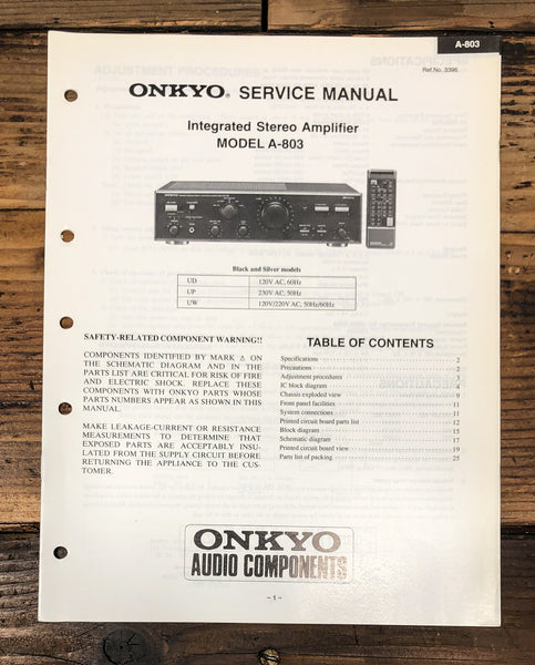 Onkyo A-803 Amplifier Service Manual *Original*