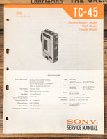 Sony TC-45 Cassette  Service Manual *Original*