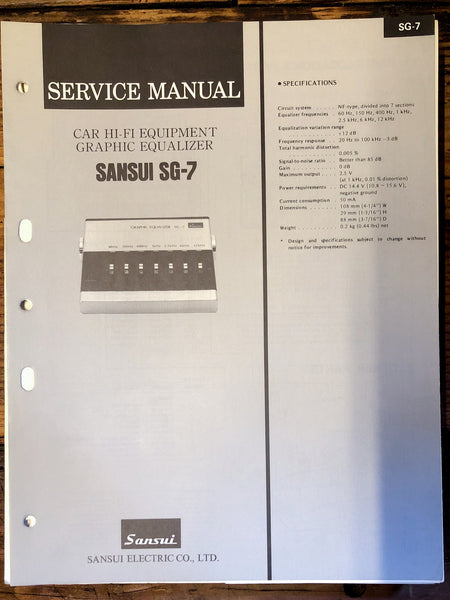 Sansui SG-7 Car Equalizer  Service Manual *Original*