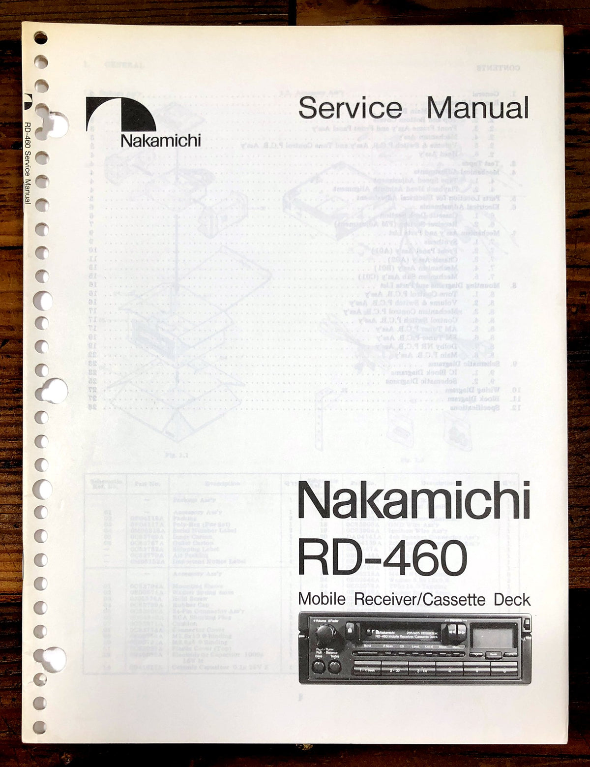 Nakamichi RD-460 Mobile Receiver/Cassette Deck Service Manual *Original*