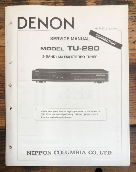 Denon TU-280 Tuner Correction Service Manual *Original*