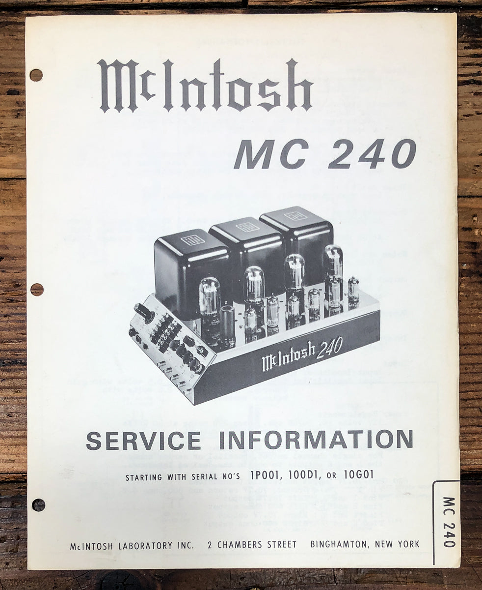 McIntosh MC-240 MC240 Amplifier Service Manual *Original*