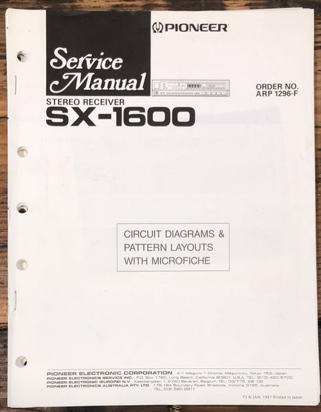 Pioneer SX-1600 Receiver  Service Manual *Original*