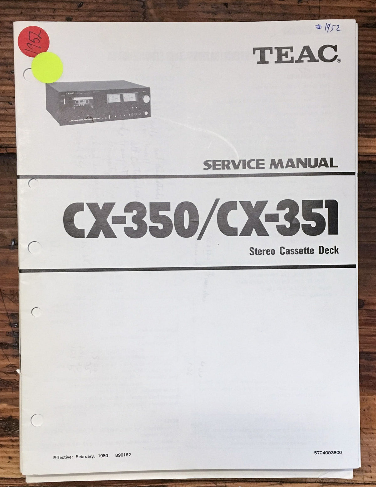 Teac CX-350 CX-351 Cassette  Service Manual *Original*