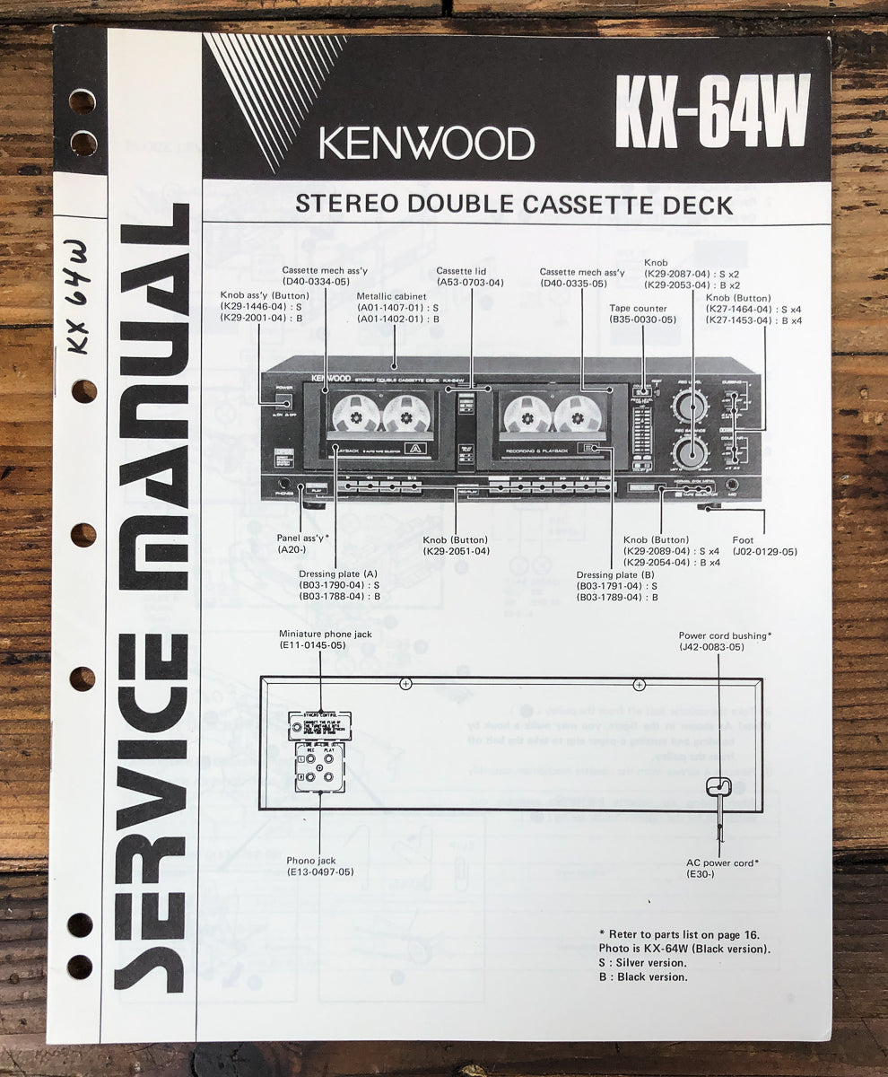 Kenwood KX-64W Cassette Service Manual *Original*