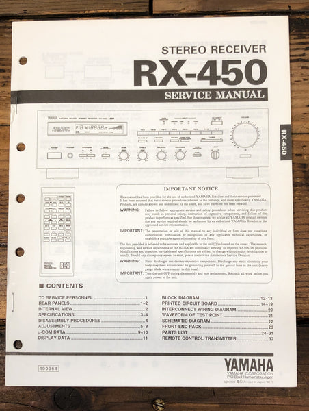 Yamaha RX-450 Receiver Service Manual *Original*