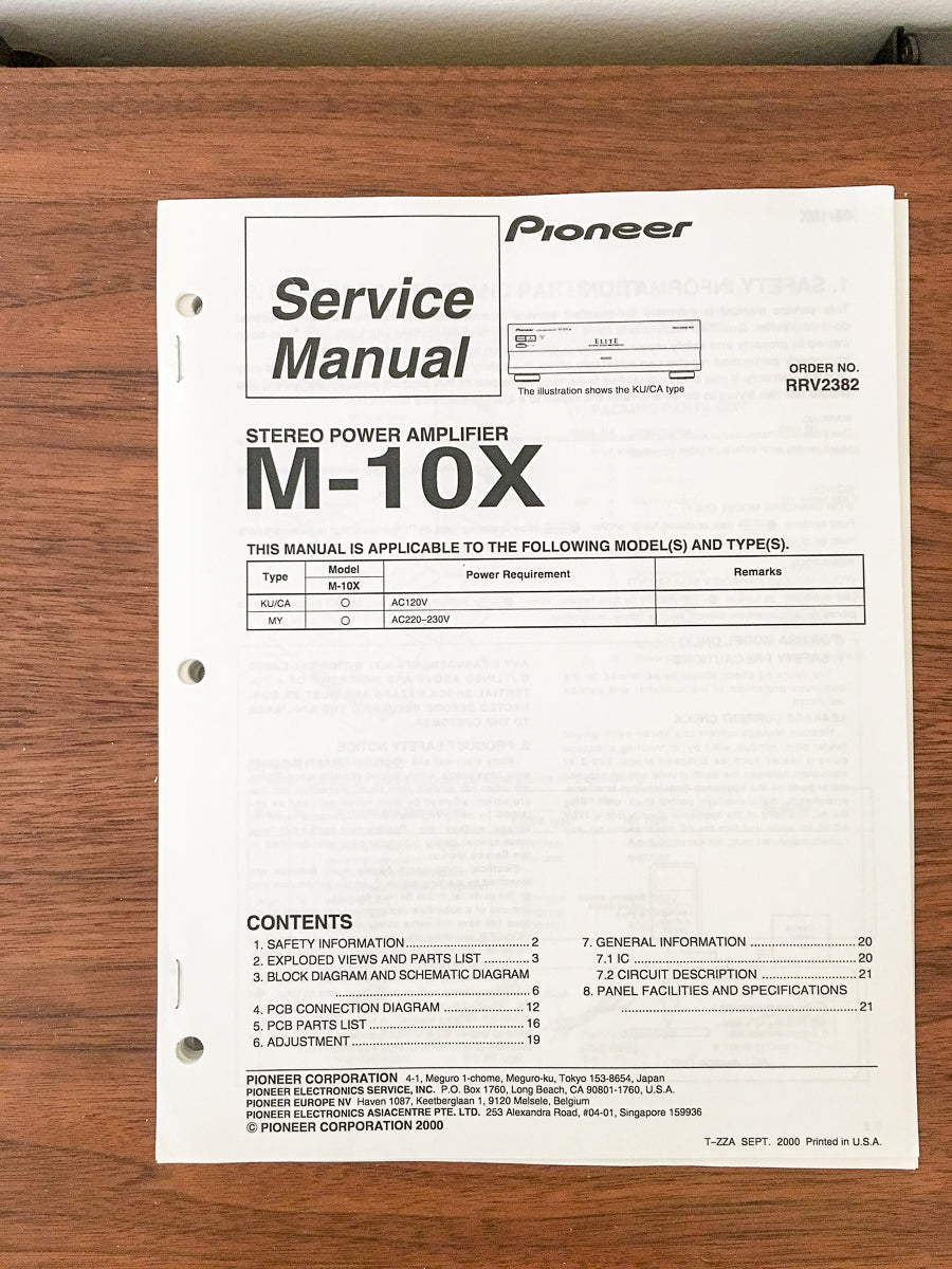 Pioneer M-10X Amplifier Service Manual *Original*