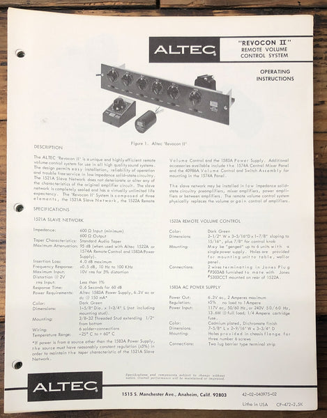 Remote Control Owner / User Manual *Original* – Vintage Audio Store ...