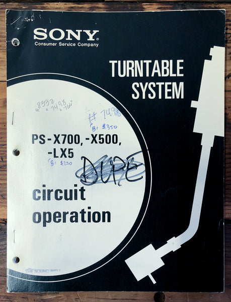 Sony PS-X500 -X700 -LX5 Turntable Circuit Operation Manual  *Original*