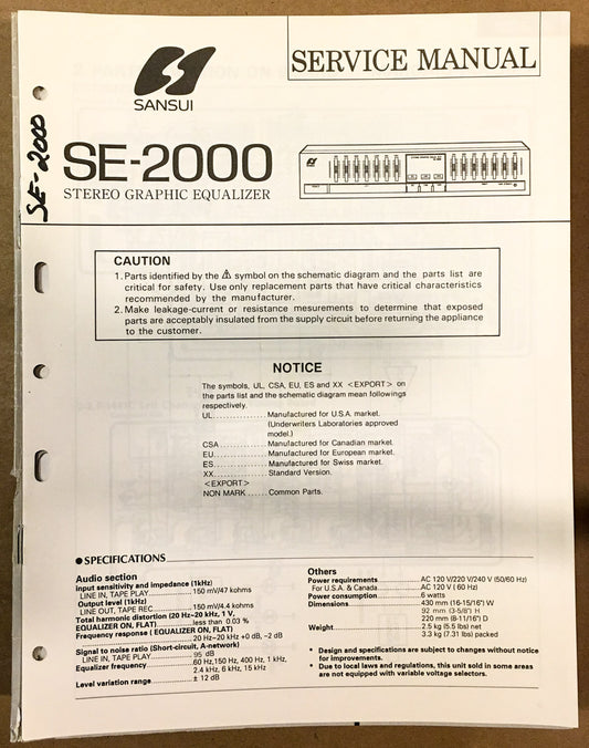 Sansui SE-2000 Equalizer  Service Manual *Original*