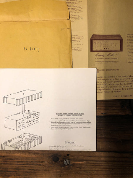 Marantz Model 7T Preamplifier Brochure & Packing Instructions  *Original*