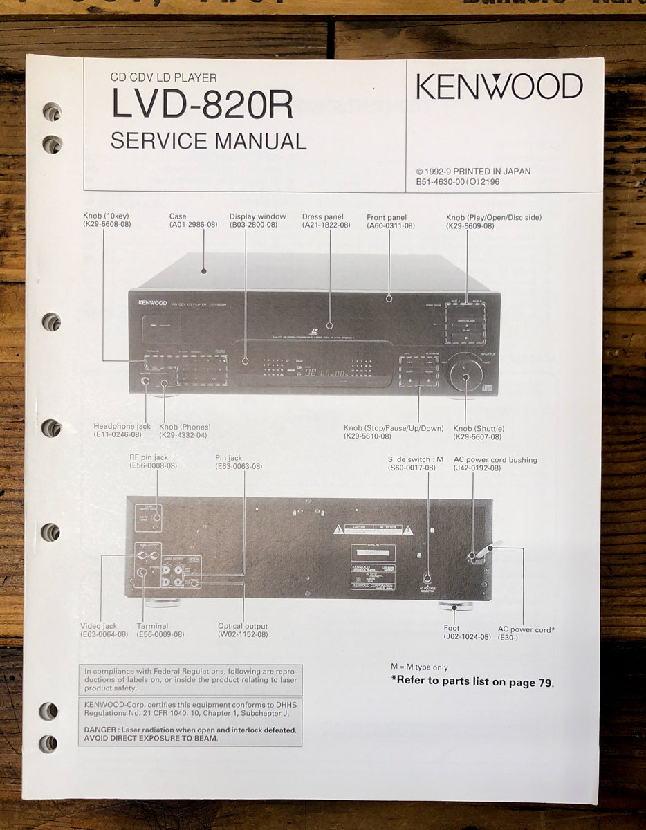 Kenwood LVD-820R CD CDV LD Player  Service Manual *Original*