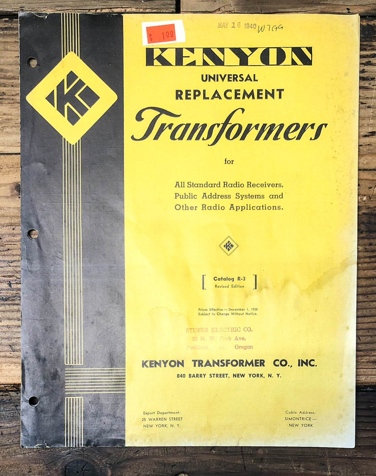 Kenyon Transformer Co. Catalog R-3 Radio Applications 3pg  *Original*