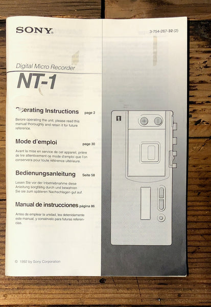 Sony NT-1 Recorder  Owner / User Manual *Original*