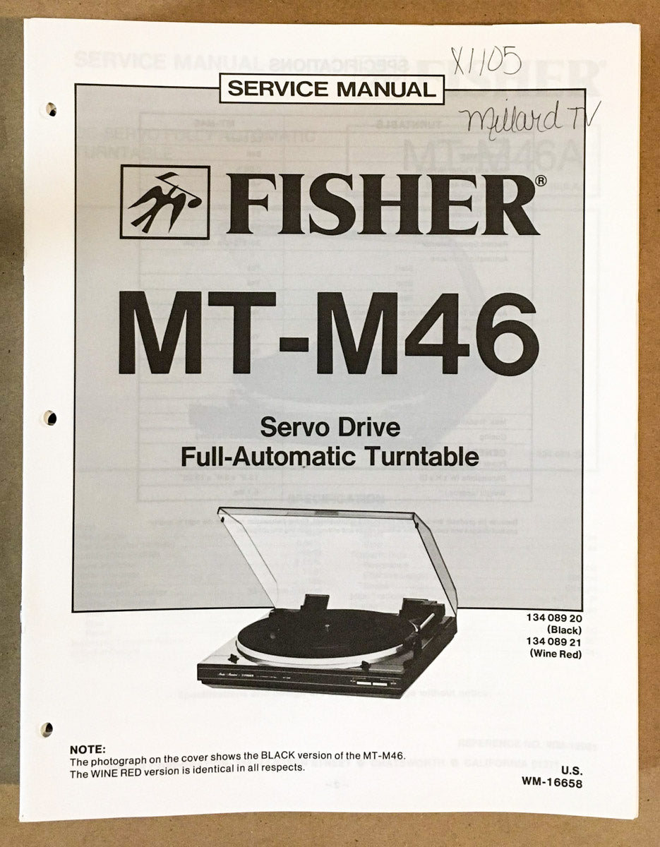 Fisher MT-M46 Record Player / Turntable Service Manual *Original*