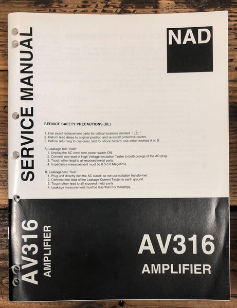 NAD AV316 Amplifier  Service Manual *Original*