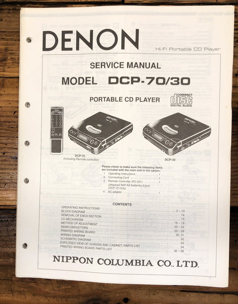 Denon DCP-30 DCP-70 Portable CD Player  Service Manual *Original*