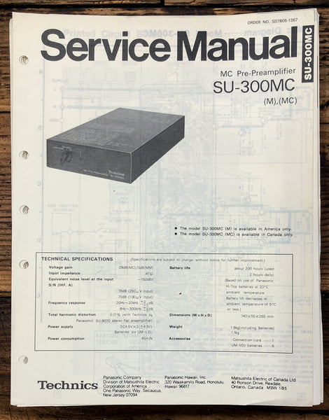 Technics SU-300MC MC Preamp  Service Manual *Original*