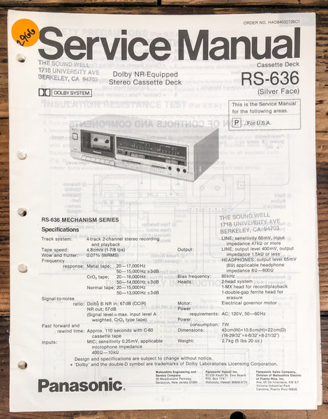 Technics RS-636 Cassette  Service Manual *Original*