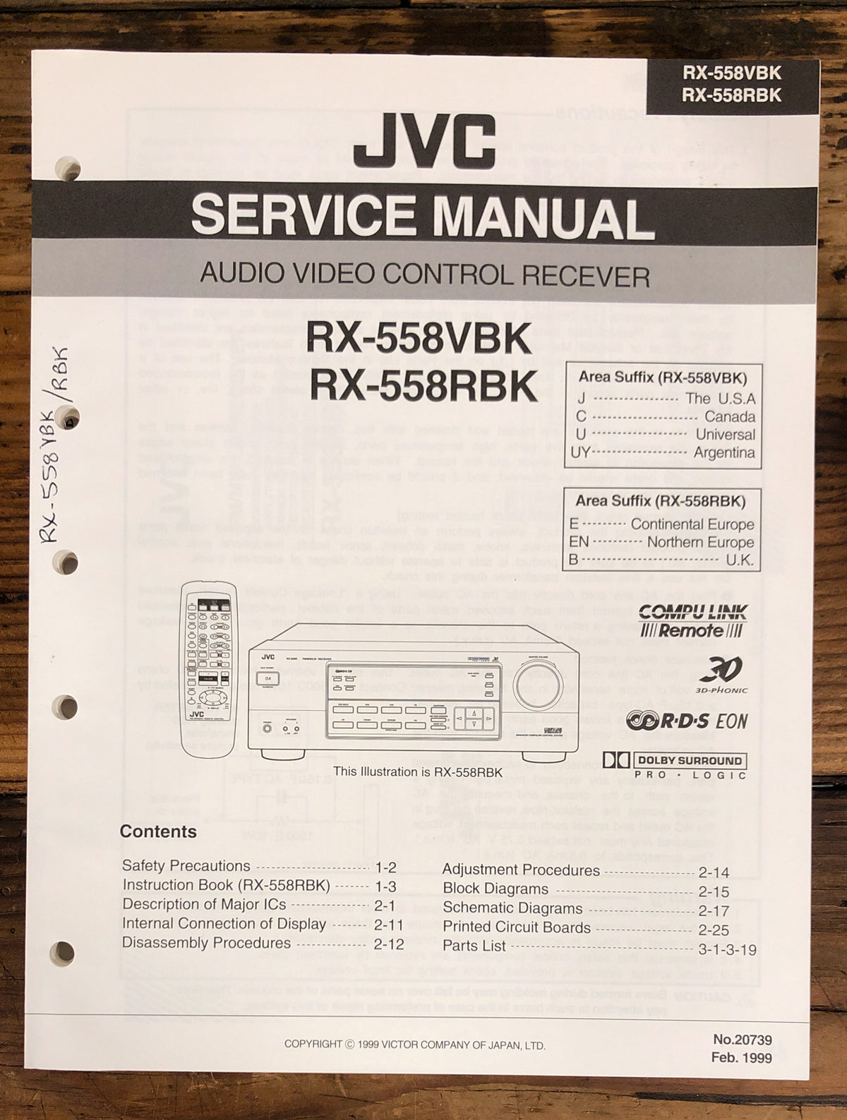 JVC RX-558 VBK Receiver  Service Manual *Original*